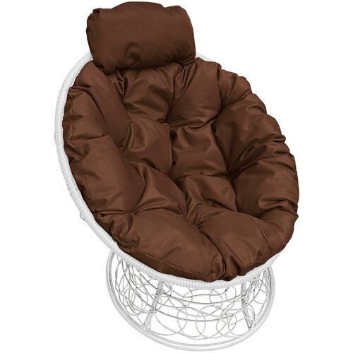 фото M-group садовое кресло папасан мини с ротангом белое+коричневая подушка