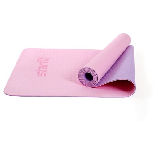 фото Коврик для йоги и фитнеса starfit core fm-201 tpe, 0,4 см, 173x61 см, розовый пастель/фиолет пастель