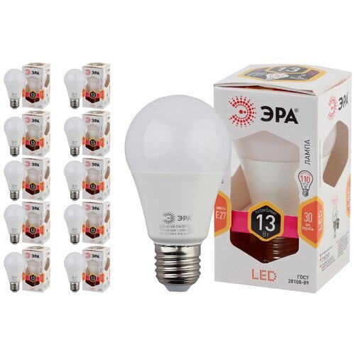 фото Лампа светодиодная эра led a60-13w-827-e27 диод, груша, 13вт, тепл, e27, 10 шт