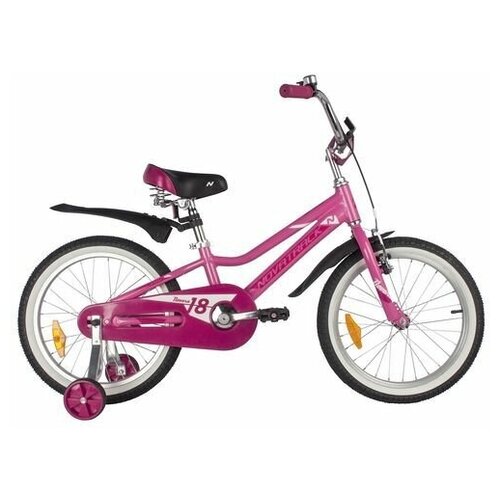 фото Детский велосипед novatrack 18" novara алюм., розовый, пер.руч., зад.нож. тормоз, короткие крылья, полная за