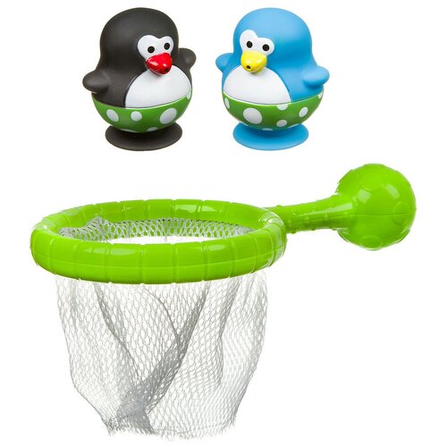 фото Набор для ванной bondibon baby you сачок и 2 пингвина (вв3466) зеленый/голубой/черный
