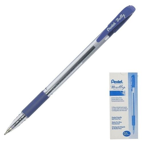 фото Ручка шариковая масляная основа bolly 425, резиновый упор, узел-игла 0.5мм, синий стержень, 12 шт. pentel