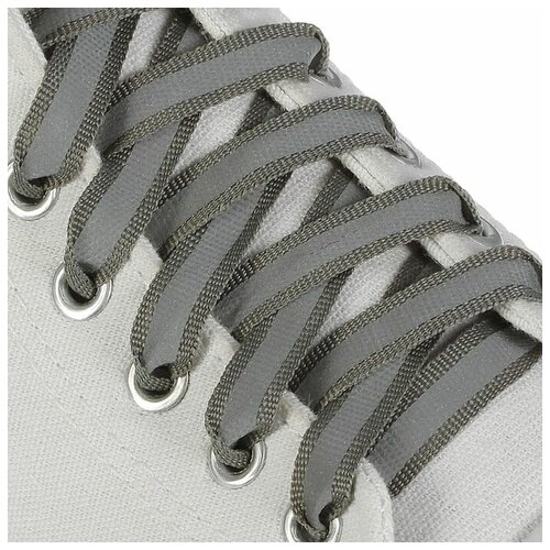 фото Шнурки для обуви, пара, плоские, со светоотражающей полосой, 10 мм, 70 см, цвет серый qwen