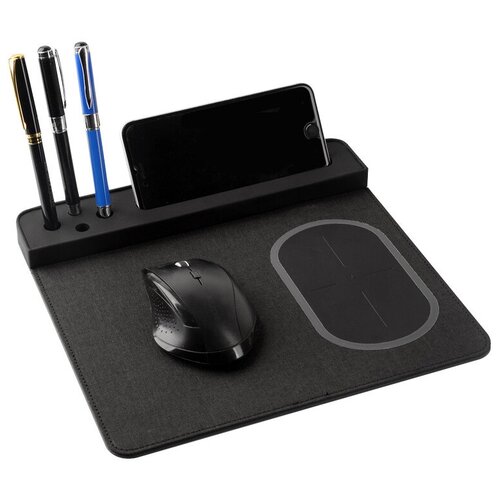 фото Многофункциональная коврик mypads для мышки с беспроводной зарядкой и подставкой под ручки и мобильный телефон черного цвета