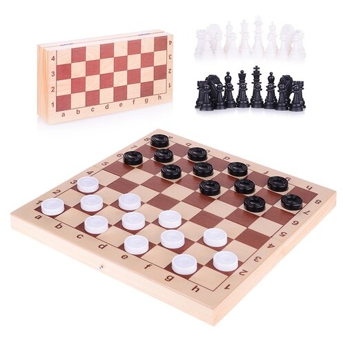 фото Шахматы и шашки десятое королевство пластик, в деревянной упаковке (поле 29*29 см) (3879)