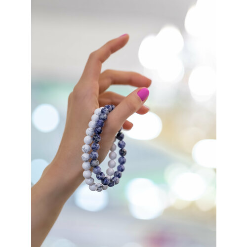 фото Комплект браслетов браслет из натуральных камней. кахолонг. содалит., 2 шт., размер one size, синий, голубой нет бренда