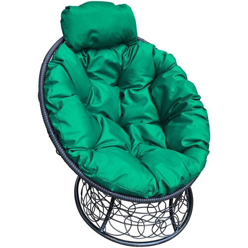 фото Садовое кресло папасан мини ротанг черное зеленая подушка m-group