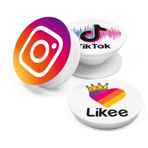 фото Попсокет - держатель для телефона "instagram инстаграм, tik tok тик ток, likee лайк", комплект 3 шт