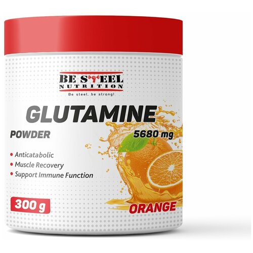 фото Аминокислота л-глутамин be steel nutrition glutamine powder (глютамин) 300 гр, апельсин