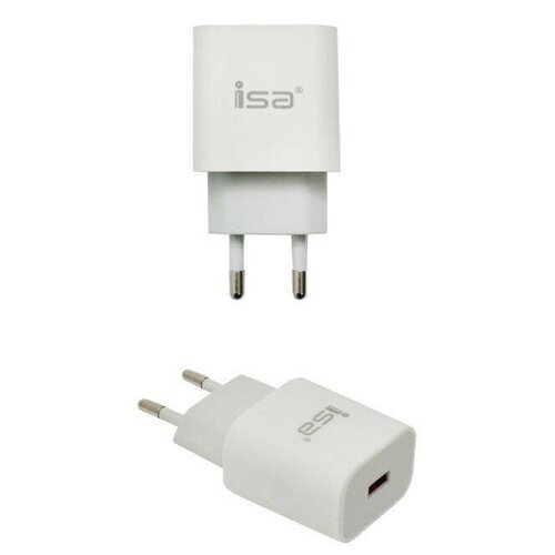 фото Сетевое зарядное устройство usb quick charge 3.0, 3а для быстрой зарядки, белый, isa, hs8