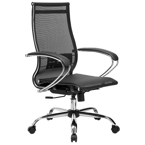 фото Кресло офисное метта "к-9" хром, прочная сетка, сиденье и спинка регулируемые, черное
