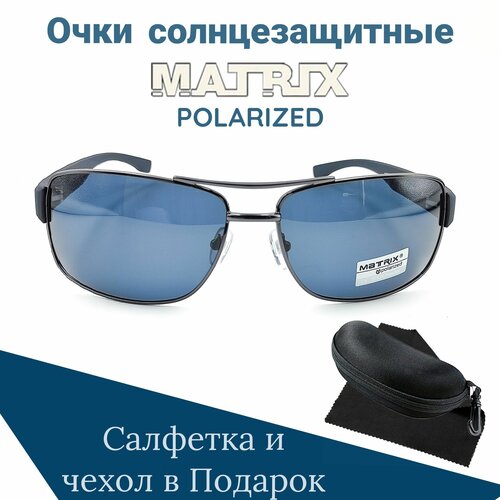 фото Солнцезащитные очки matrix, прямоугольные, оправа: металл, ударопрочные, поляризационные, с защитой от уф, черный