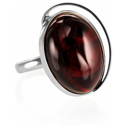 фото Amberholl яркое серебряное кольцо с натуральным вишнёвым янтарём «лагуна»