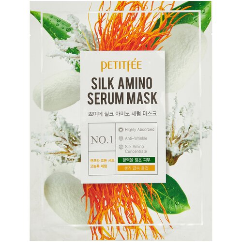 фото Petitfee silk amino serum mask увлажняющая маска с протеинами шелка, 25 г