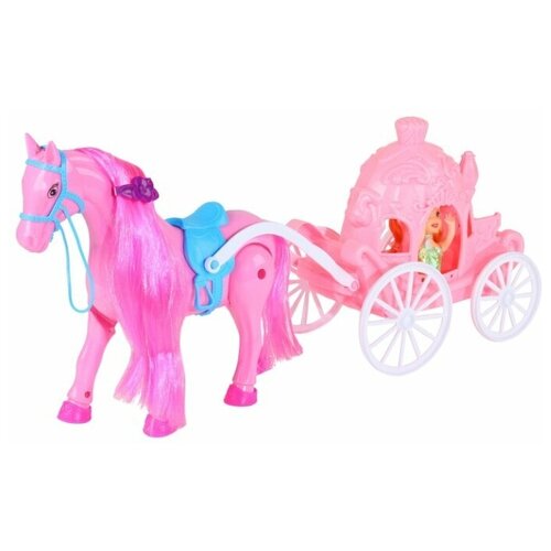 фото Игровой набор для детей. карета с куклой amore bello, лошадка ходит, звуковые эффекты, в кор. 41*12*21 см,цвет розовый.