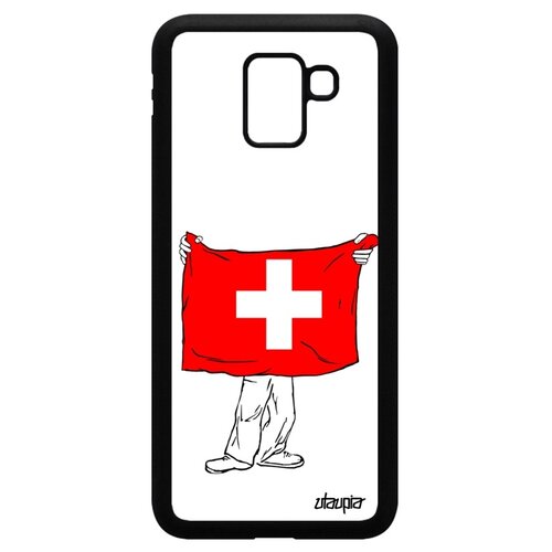 фото Чехол на смартфон galaxy j6 2018, "флаг швейцарии с руками" путешествие туризм utaupia