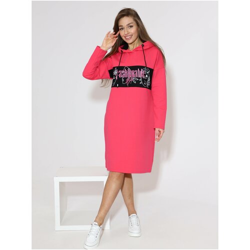 фото Платье-толстовка lovetex.store, в спортивном стиле, свободный силуэт, миди, капюшон, размер 58, розовый