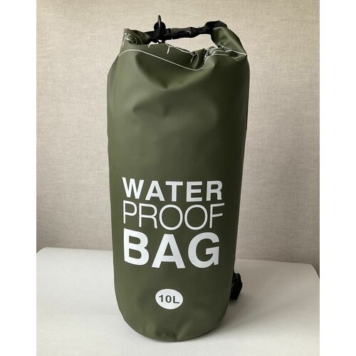 фото Гермомешок водонепроницаемый, гермосумка водоотталкивающая 10 литров, герморюкзак темно-зеленый (хаки), dry bag, гермочехол нет бренда