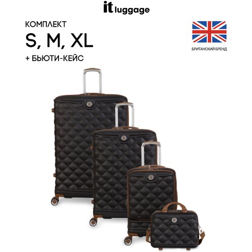 фото Комплект чемоданов it luggage, 4 шт., abs-пластик, увеличение объема, износостойкий, жесткое дно, опорные ножки на боковой стенке, 159 л, размер m+, черный