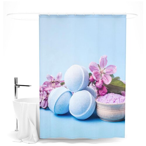 фото Шторка для ванной "сирень"; спа-шарики; размер: 145 х 180