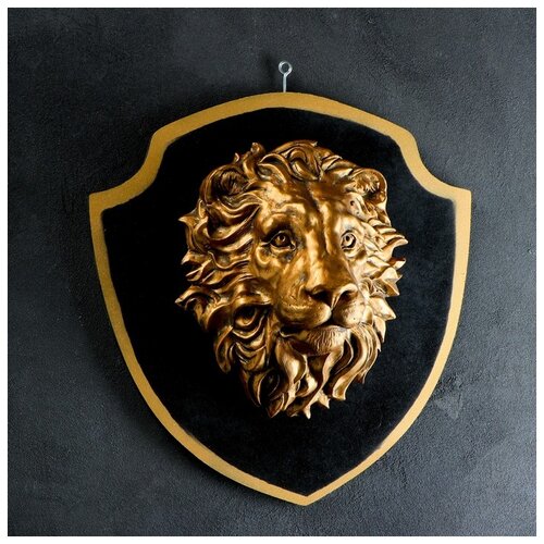 фото Панно "голова льва" бронза, щит черный 40см 1341797 хорошие сувениры