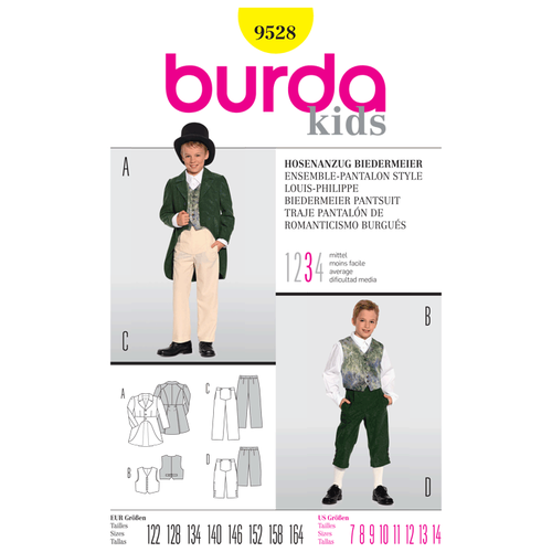 фото Выкройка burda 9528- брючный костюм в стиле бидермайер