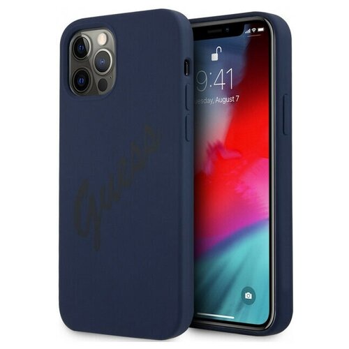 фото Чехол cg mobile guess liquid silicone script laser logo для iphone 12 pro max, цвет синий (guhcp12llsvsbl)