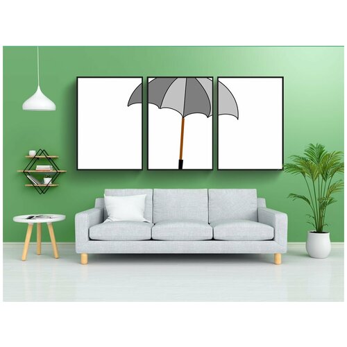 фото Модульный постер "зонтик, дождь, защита" 180x90 см. из 3х частей в тубусе, без рамки lotsprints