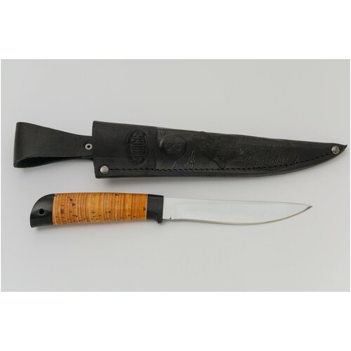 фото Златоустовский туристический нож «змеелов» н57, сталь эи-107, рукоять: текстолит, береста златоустовский завод оружейных специализированных сталей