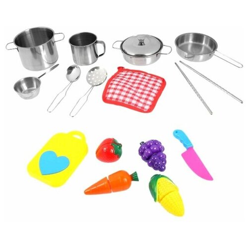 фото Набор детской металлической посуды, с продуктами для резки, 15 предметов tong de