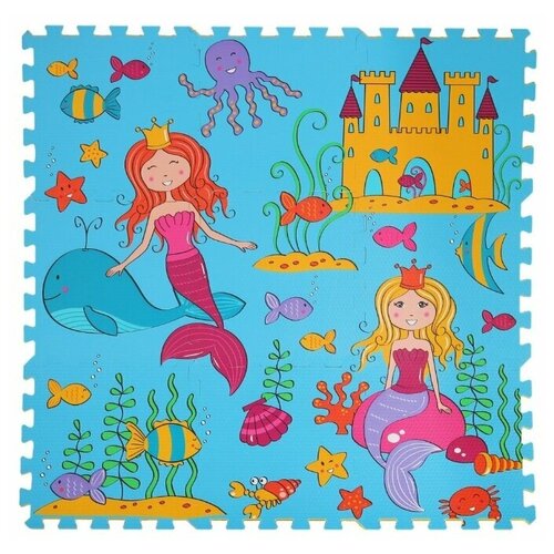 фото Развивающий коврик-пазл с принтом "принцесса и подводный мир", 9 сегментов, размер коврика: 91х91х1 см компания друзей