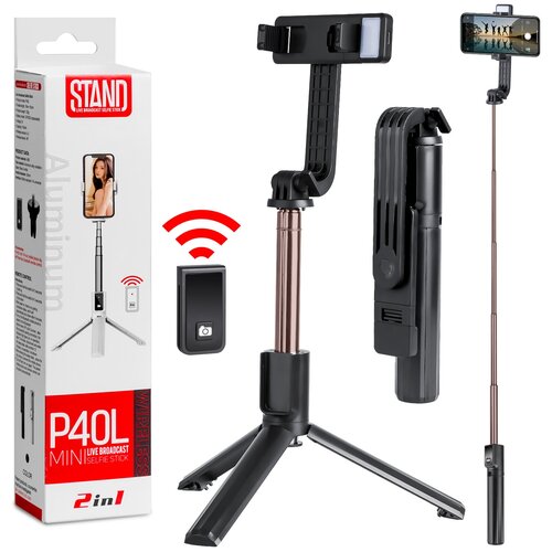 фото Монопод-трипод stand live broadcast selfie stick p40l, с bluetooth пультом ду, черный isa