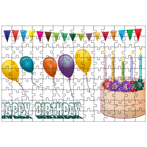 фото Магнитный пазл 27x18см."день рождения, торт, надувные шарики" на холодильник lotsprints