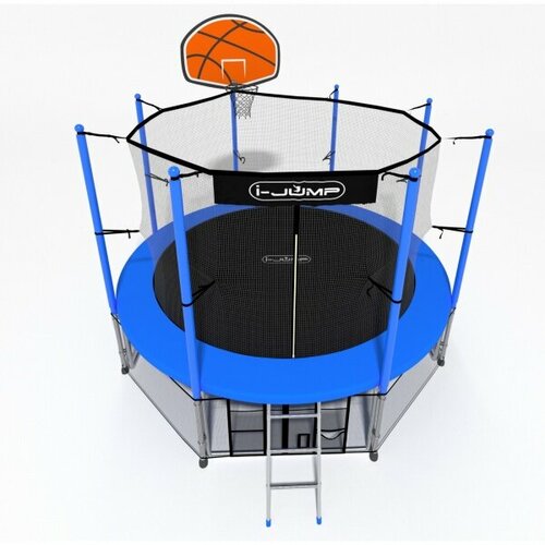 фото Каркасный батут i-jump basket 8ft blue баскетбольный щит, защитная сетка 150 см, диаметр 2.44 м, макс. нагрузка 150 кг