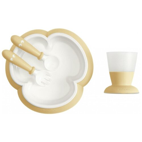 фото Babybjorn комплект посуды (тарелка, чашка, ложка, вилка) нежно-желтый