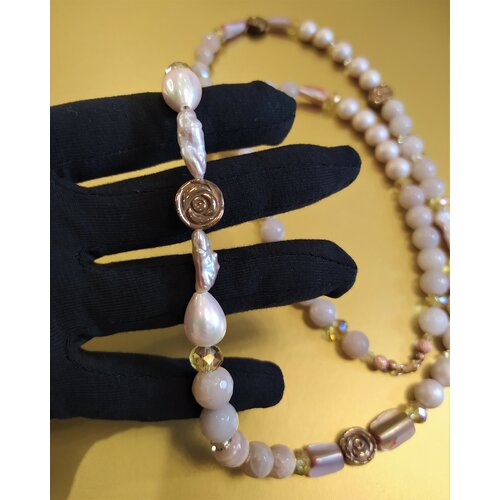 фото Coolstone ожерелье classy дизайнерское премиум из жемчуга, хрусталя, гематита и агата, ручная работа