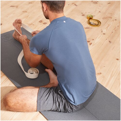 фото Футболка с короткими рукавами для мягкой йоги бесшовная мужская, размер: s, цвет: сине-серый kimjaly х декатлон decathlon
