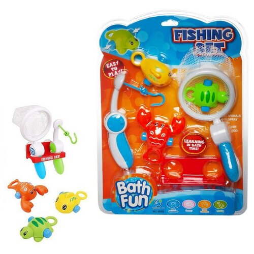 фото Игрушка для ванной. рыбалка: удочка, сачок, держатель и 3 фигурки морских обитателей junfa toys