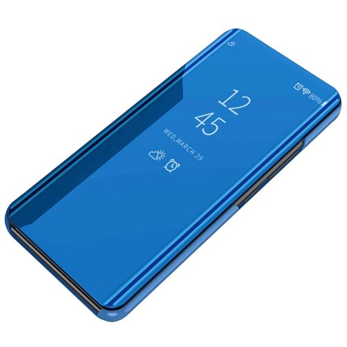 фото Пластиковый зеркальный чехол книжка для samsung galaxy s21 plus с полупрозрачной крышкой для уведомлений синий 100gadgets