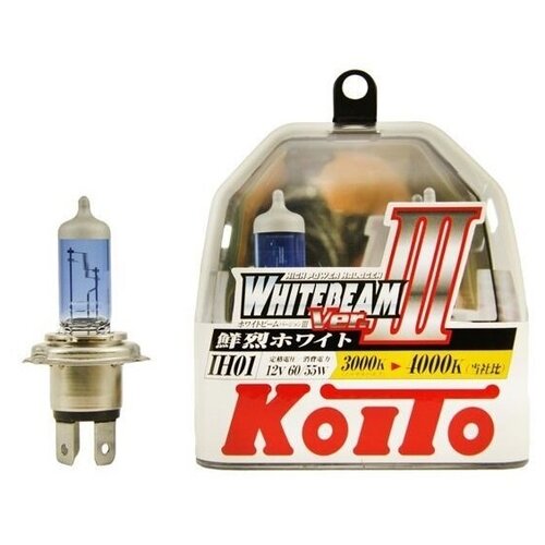 фото Лампа галогенная koito h4b 12v- 60/55w (p43t/ih01) (белый яркий свет, +65% света) whitebeam (100/90w) (п.уп.2шт.)