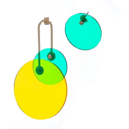 фото Серьги moon paris, ultra, асимметрия, с дисками разных форм, mu-23.04-007 зеленый