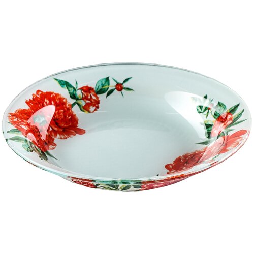 фото Доляна тарелка суповая пионы 18,5 см белый/красный