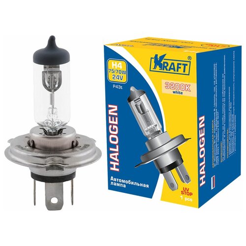 фото Лампа автомобильная галогенная kraft h4 24v 75/70w (p43t) kt 700012 1 шт.