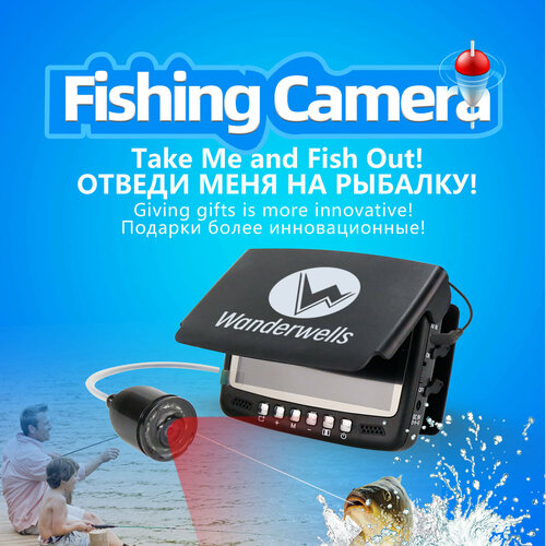 фото Подводная камера для рыбалки wanderwells 15 м кабель, инфракрасный светильник, жк-дисплей, ip68 водонепроницаемый, 6-8 часов работы