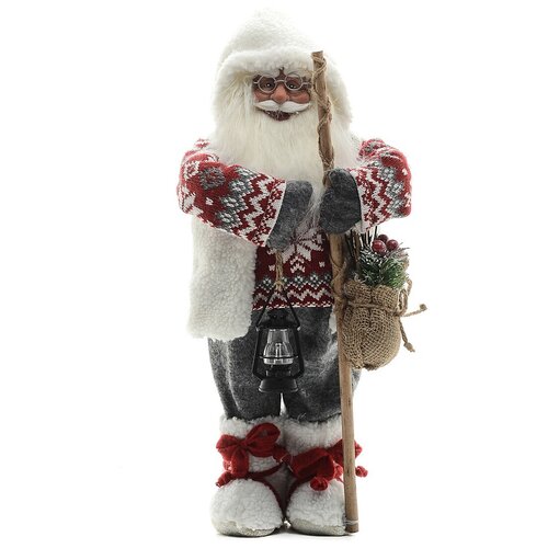 фото Фигурка maxitoys дед мороз с посохом в свитере, 46 см, белый/красный/серый