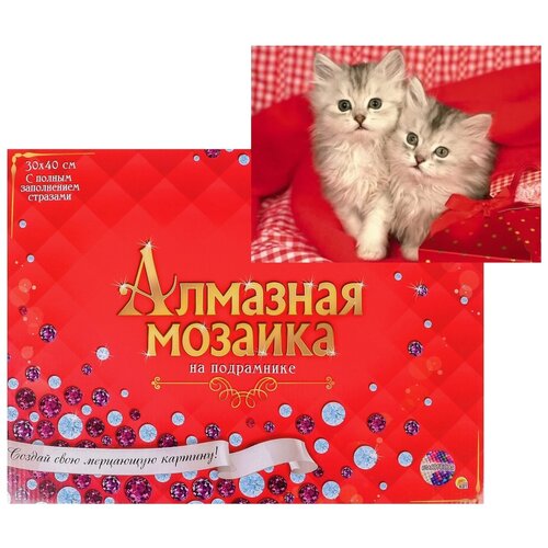 фото Алмазная мозаика рыжий кот 30*40 см, "котята в пледе", с подрамником (fc020)