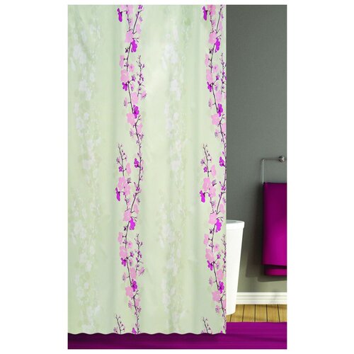 фото Штора для ванной bath plus blossom falling 180х200 бежевый/розовый