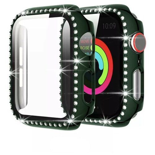 Чехол для Apple Watch 38mm со стразами, темно-зеленый