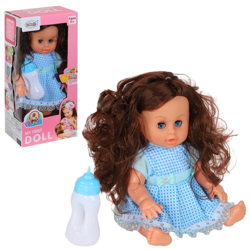 фото Кукла для девочек пупс с длинными волосами, умеет смеяться, пьет из бутылочки, писает в горшок, синее платье, в/к 16*10,5*34 см компания друзей