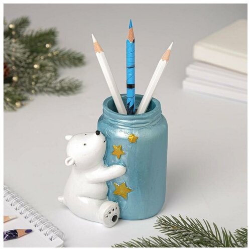 фото Подставка для карандашей "мишка с баночкой" зимнее волшебство